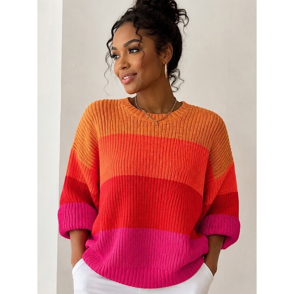 MUMU Pismo Sweater Sunrise Stripe Knit Pink Orange Red Womens XXL